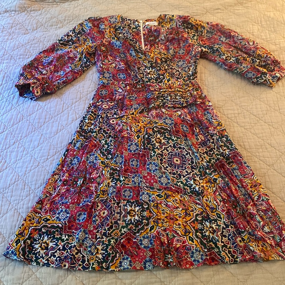 Calvin Klein Multi-Color Patchwork V-Neck Midi Dress